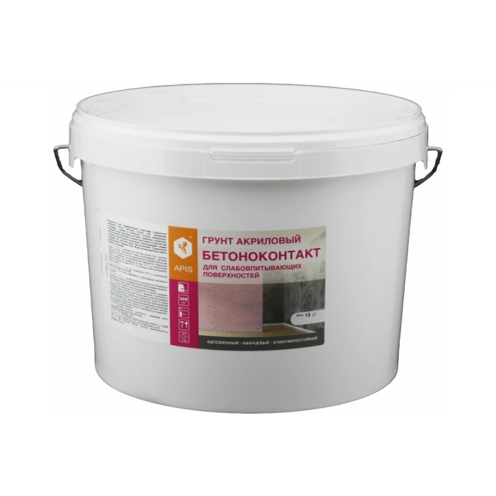 Акриловый грунт APIS БЕТОНОКОНТАКТ кварцевый, для внутр. и наруж. работ, ведро 15 кг 4665296513823