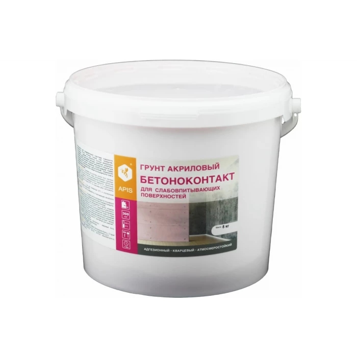 Акриловый грунт APIS БЕТОНОКОНТАКТ кварцевый, для внутр. и наруж. работ, ведро 8 кг 4665296513847