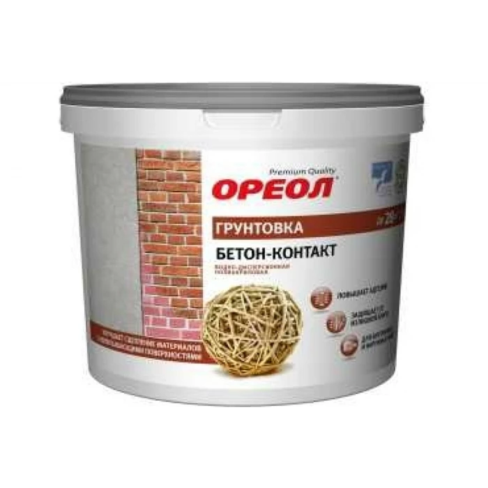 Водно-дисперсионная грунтовка бетон-контакт Ореол (полиакриловая; для наружных и внутренних работ; 3 кг) 66138