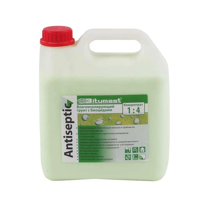 Влагоизолирующий грунт-концентрат 1:4 с биоцидами Bitumast Antiseptic 3 л