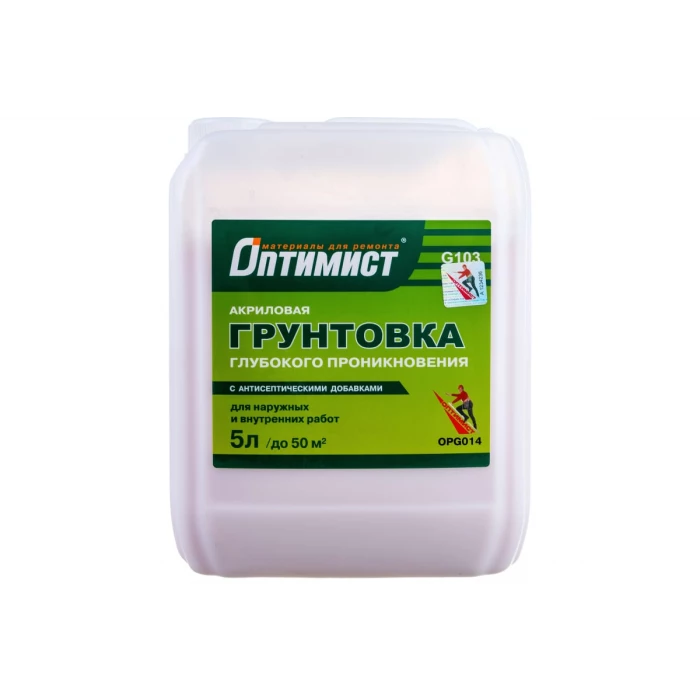 Акриловая грунтовка глубокого проникновения Оптимист G103 для наружных и внутренних работ, 5л OPG014