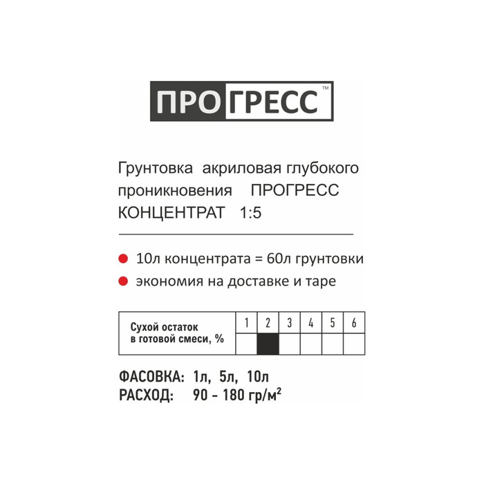 Акриловая грунтовка Прогресс глубокого проникновения, концентрат 1:5, 10 л УТ00004999 фото 2