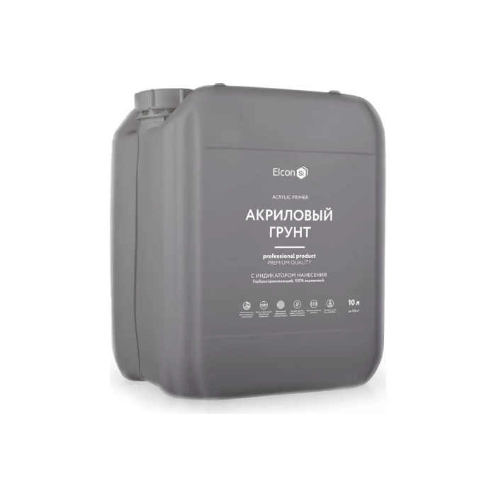 Акриловый грунт Elcon глубокого проникновения, под покраску, под обои, адгезионная, с индексатором нанесения, 10 л 00-00462249