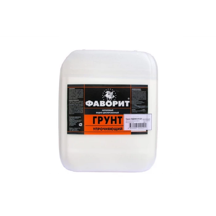 Акриловый грунт ФАВОРИТ ВДАК-012У упрочняющий, канистра 5 кг для фасад. и внутр. работ 75119