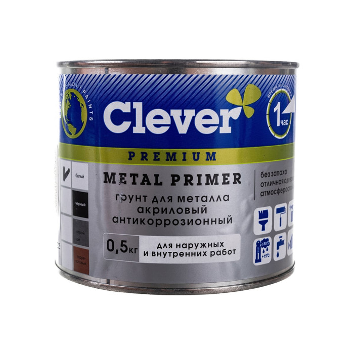 Грунт по металлу Clever METALL PRIMER белый 0,5 кг 141434