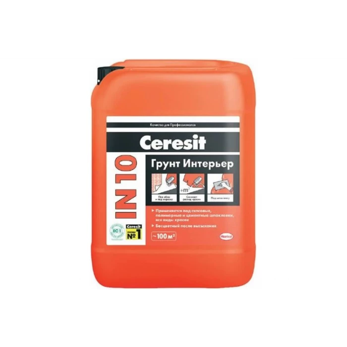 Грунтовка Ceresit Интерьер IN 10 Под финишную отделку для внутренних работ 10 л Зима 1/60 50619 2142163