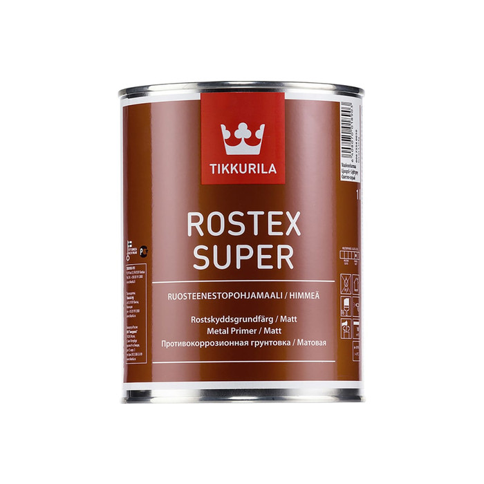 Грунтовка TIKKURILA ROSTEX SUPER для металла противокоррозийная, матовая, светло серый 1л 25184