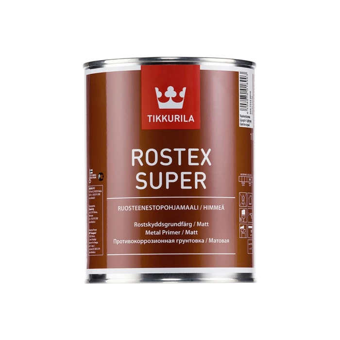 Грунтовка TIKKURILA ROSTEX SUPER для металла противокоррозийная, матовая, светло серый 1л 25184