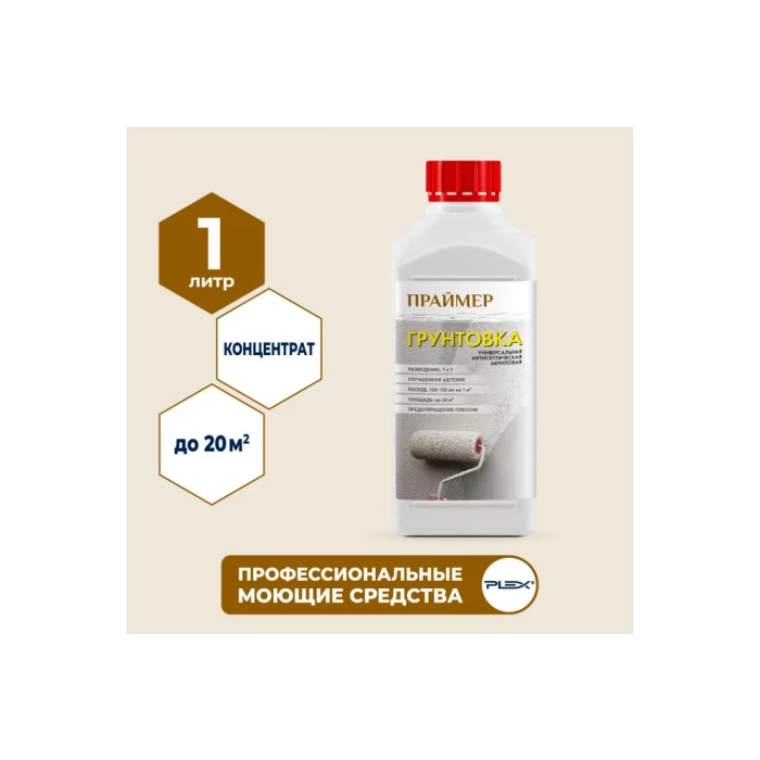 Грунтовка-антиплесень PLEX антисептическая, 1 л PУТ000003049