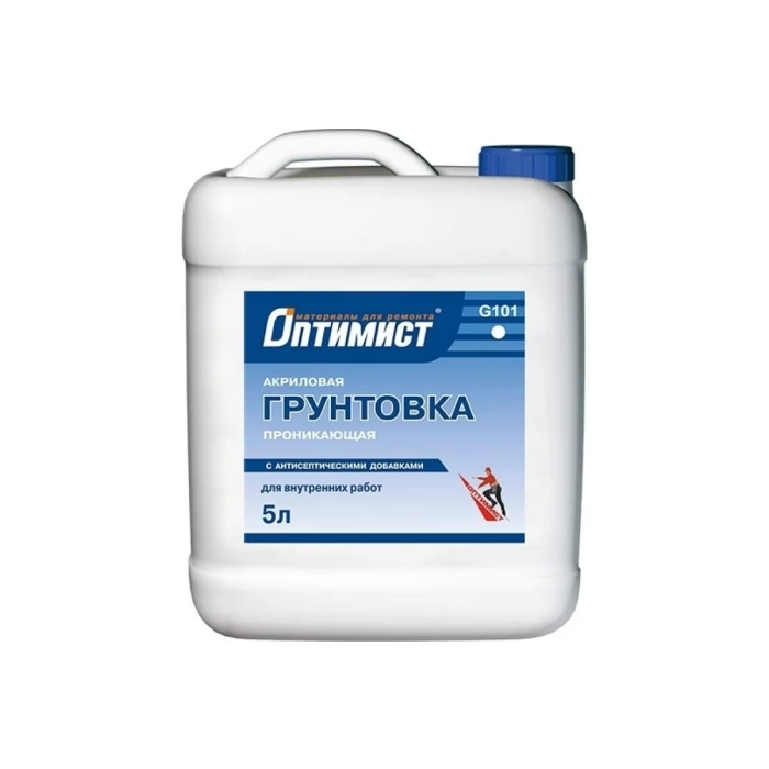 Проникающая грунтовка Оптимист G101 акриловая, для внутренних работ, 5 л OPG004