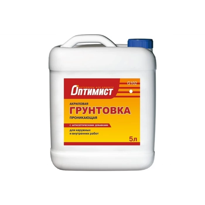 Проникающая грунтовка Оптимист G102 акриловая, для наружных и внутренних работ, 5 л OPG009