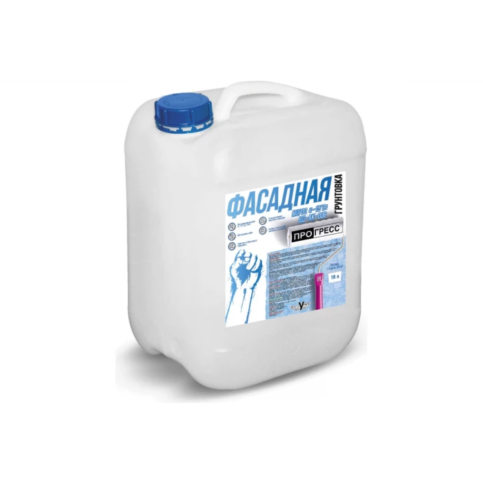 Фасадная акриловая грунтовка для стен ПРОГРЕСС для работ зимой, универсальная, глубокого проникновения, 10 л, морозостойкая - 15 градусов УТ00003334