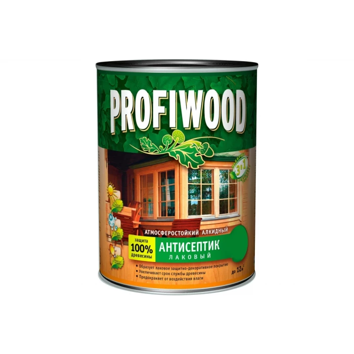 Алкидный антисептик PROFIWOOD (лаковый; тонирующий; атмосферостойкий; белый; 2.6 л; 2.4 кг) 67011