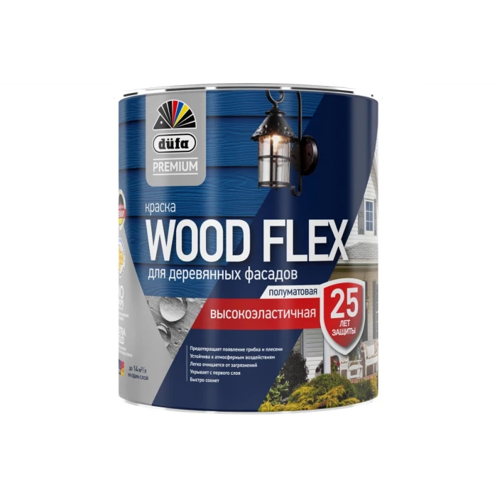 Premium ВД краска Dufa WOODFLEX высокоэластичная для деревянных фасадов база 1 NEW 0,9 л МП00-007346