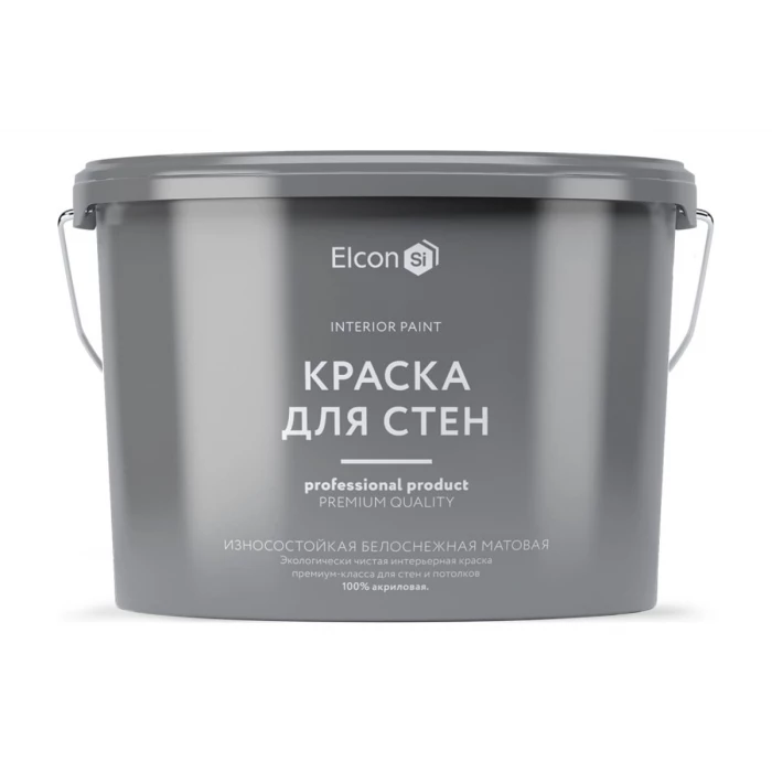 Акриловая декоративная краска премиум-класса для стен, обоев, потолка, бетона, кирпича, дерева Elcon моющаяся, быстросохнущая, 10 л 00-00462246