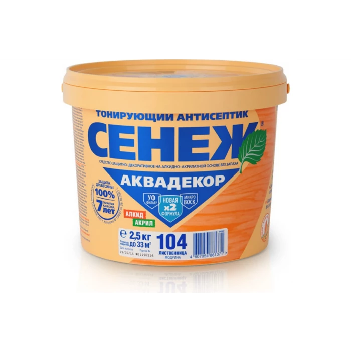 Антисептик для дерева СЕНЕЖ АКВАДЕКОР Х2-104 лиственница, 2.5 кг 11044