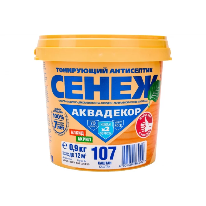 Антисептик для дерева СЕНЕЖ АКВАДЕКОР Х2-107 каштан, 0.9 кг 11052