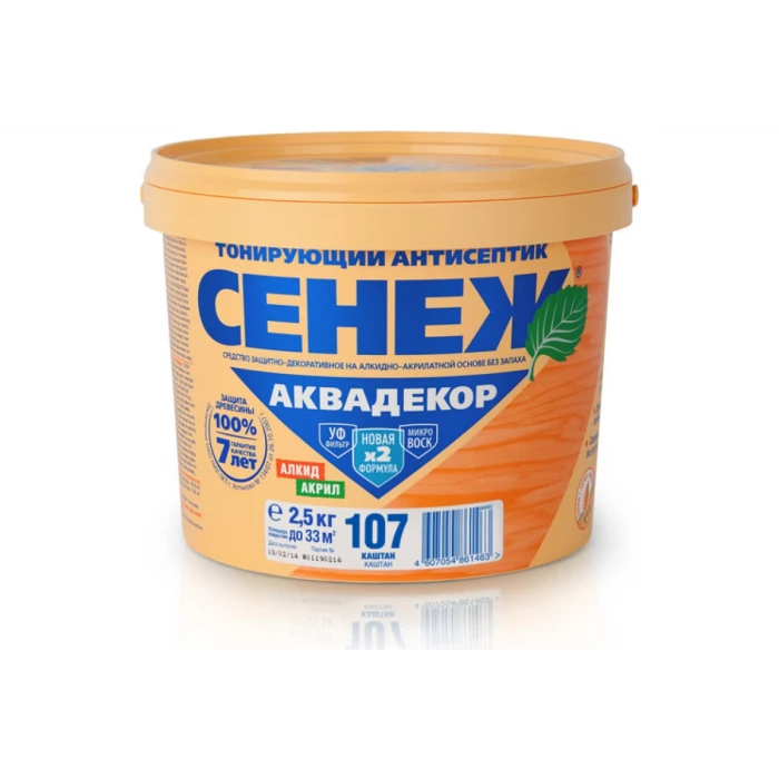 Антисептик для дерева СЕНЕЖ АКВАДЕКОР Х2-107 каштан, 2.5 кг 11053