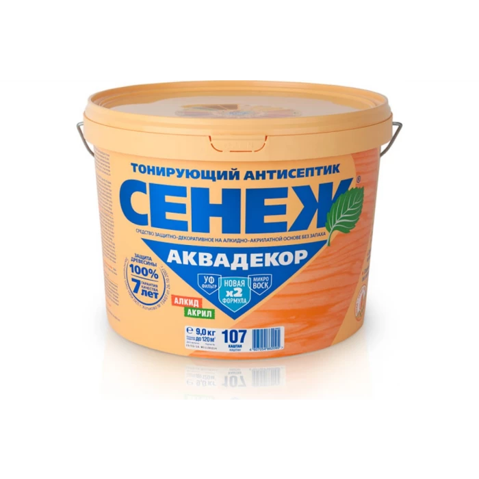 Антисептик для дерева СЕНЕЖ АКВАДЕКОР Х2-107 каштан, 9 кг 11054