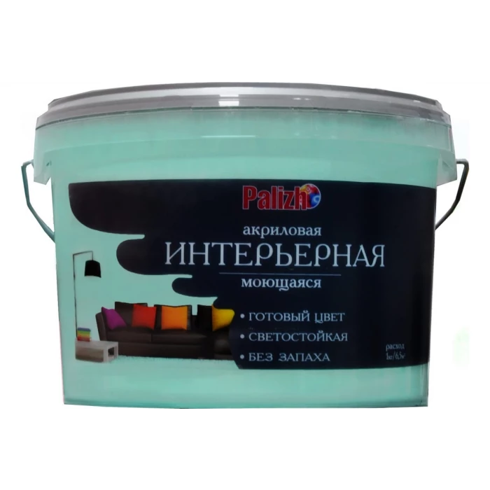 Акриловая краска PALIZH интерьерная моющаяся №307 мята 3,7кг 1/4 11605598