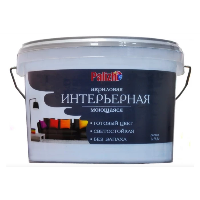 Акриловая краска PALIZH интерьерная моющаяся №308 голубой лед 3,7кг 1/4 11605599
