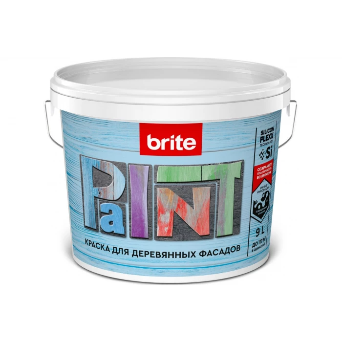 Акриловая краска для деревянных фасадов BRITE FLEXX водоотталкивающая, белая (база А), ведро 9 л О04813