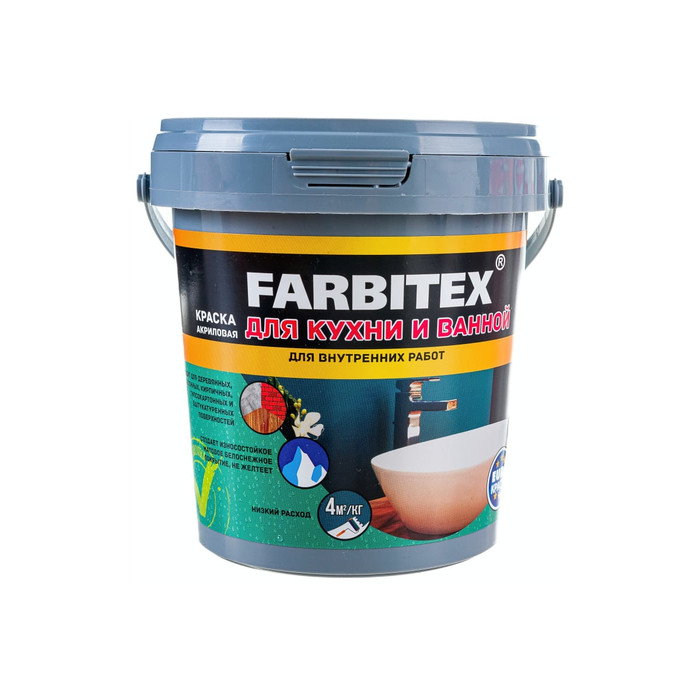 Акриловая краска для кухни и ванной FARBITEX 1.1 кг 4300007077