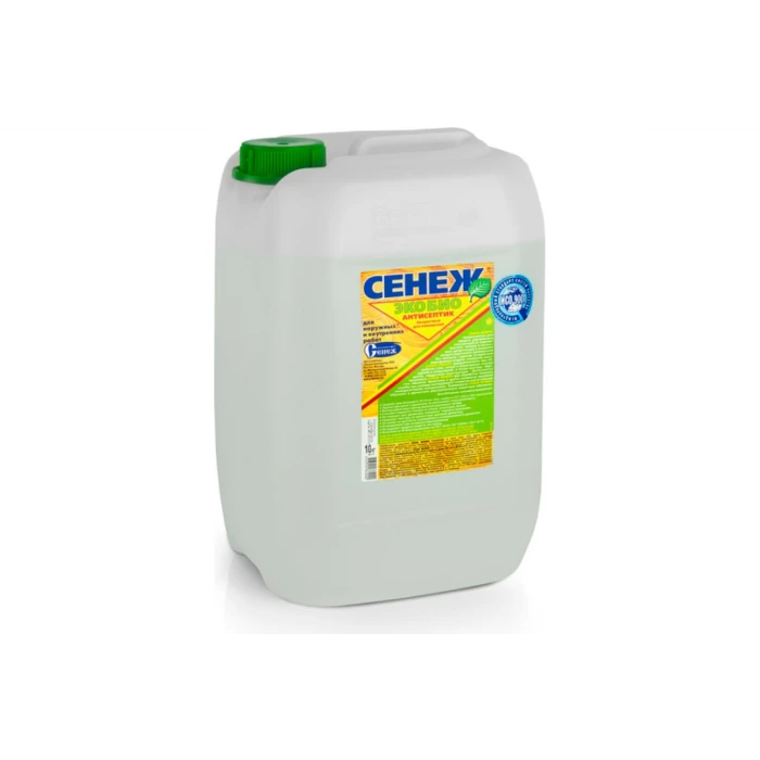 Антисептик СЕНЕЖ ЭКОБИО 10 кг эконом. бесцветный для помещений и дер. констр. под навесом 24359