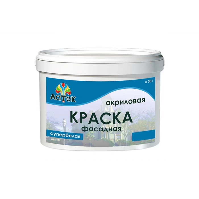 Акриловая фасадная краска Латек супербелая 4,5 кг Л301 LAP013