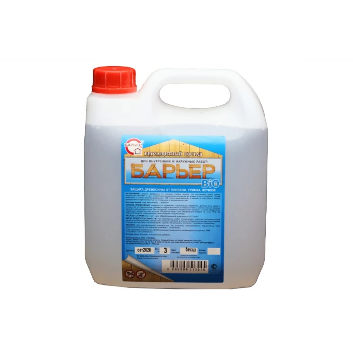 Биозащитный состав для древесины БАРЬЕР BIO бесцветный канистра 3 кг 4665296513045