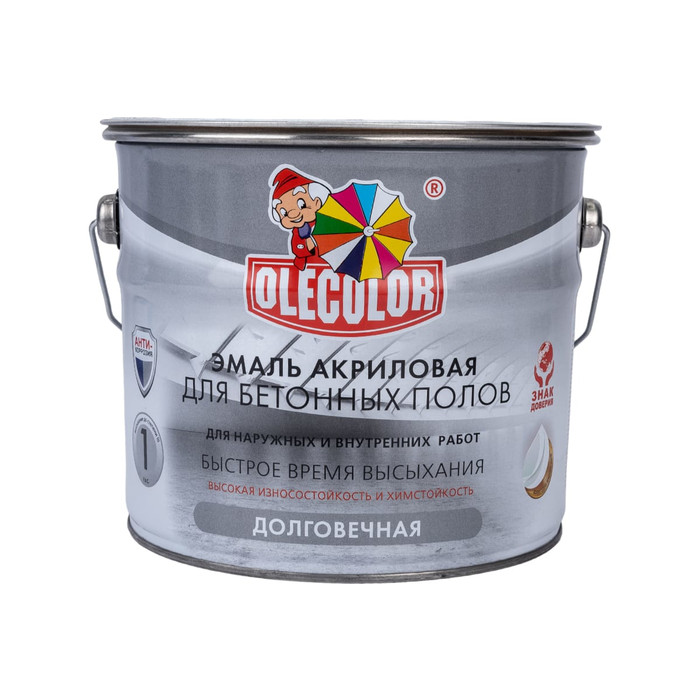 Акриловая эмаль для бетонных полов OLECOLOR серый, 3.5 кг 4300007706