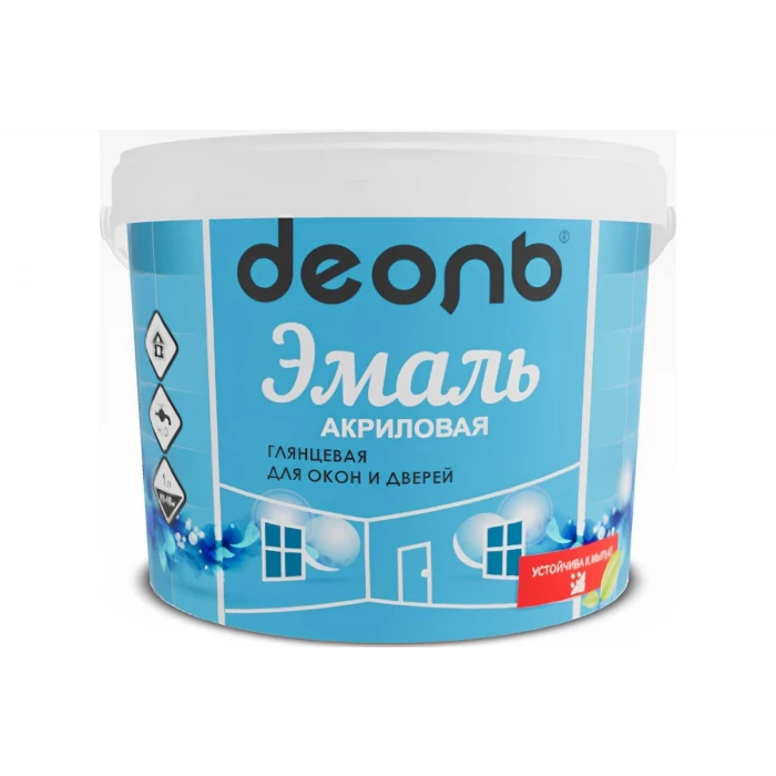 Акриловая эмаль для окон и дверей Деоль белоснежная, глянцевая, без запаха, 0.9 л DEA09