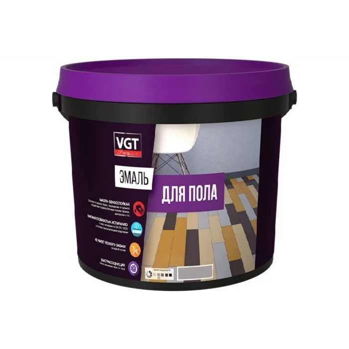 Акриловая эмаль для пола VGT ВД-АК-1179 ПРОФИ, по дереву и бетону, полуматовая, серая, 1 кг 25385