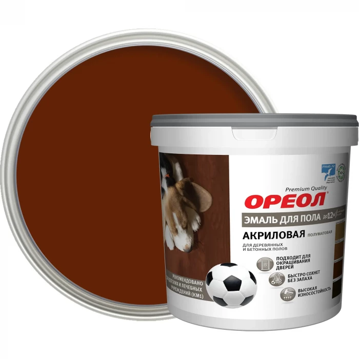 Акриловая эмаль для пола Ореол (полуматовая; красно-коричневая; 0.9 кг) 73367
