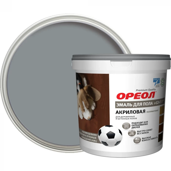 Акриловая эмаль для пола Ореол (полуматовая; тёмно-серая; 0.9 кг) 78185