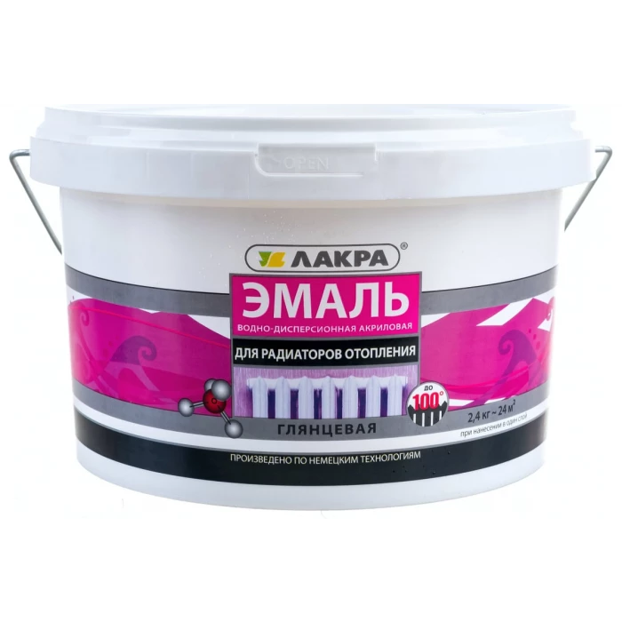 Акриловая эмаль для радиаторов отопления Лакра белая, глянцевая, 2.4 кг 90003485890