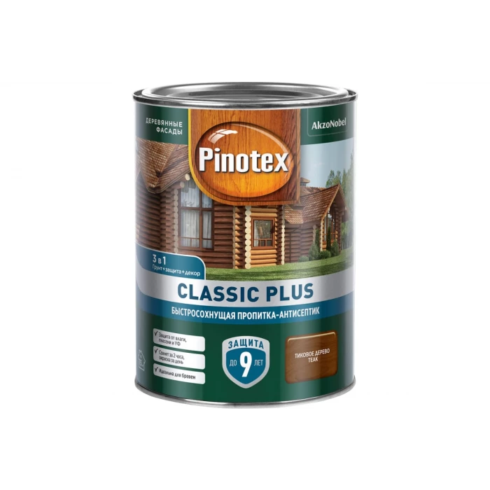 Быстросохнущая пропитка-антисептик 3в1 PINOTEX CLASSIC PLUS (тиковое дерево; 0.9 л) 5727890