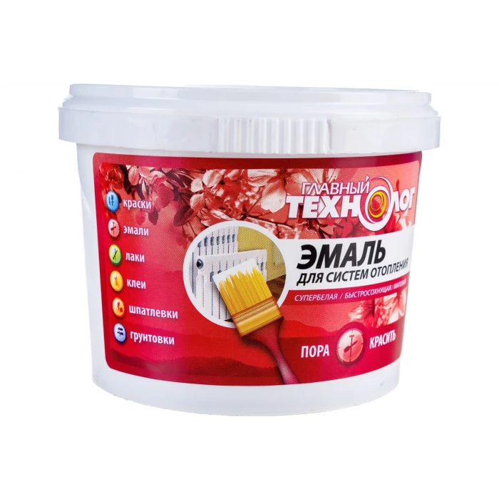 Акриловая эмаль НОВБЫТХИМ для систем отопления, супербелая, 0.5 кг 1244