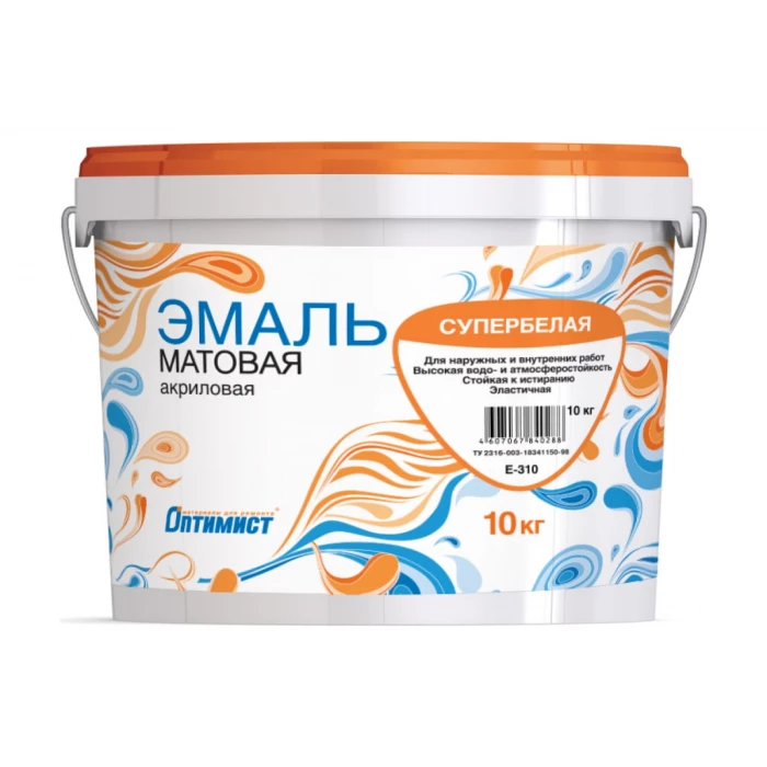 Акриловая эмаль Оптимист (матовая; супербелая; 10 кг) OPE017
