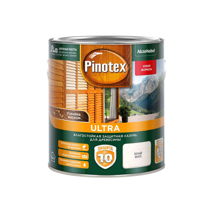 Влагостойкая защитная лазурь для древесины PINOTEX ULTRA NW (белый; 2.5 л) 5803416