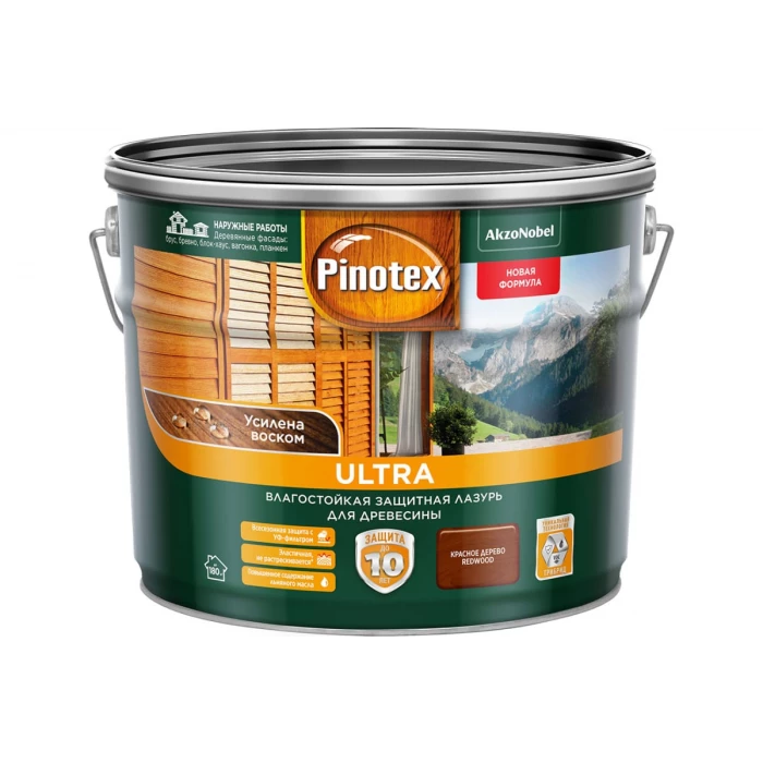 Влагостойкая защитная лазурь для древесины PINOTEX ULTRA NW (красное дерево; 9 л) 5803410