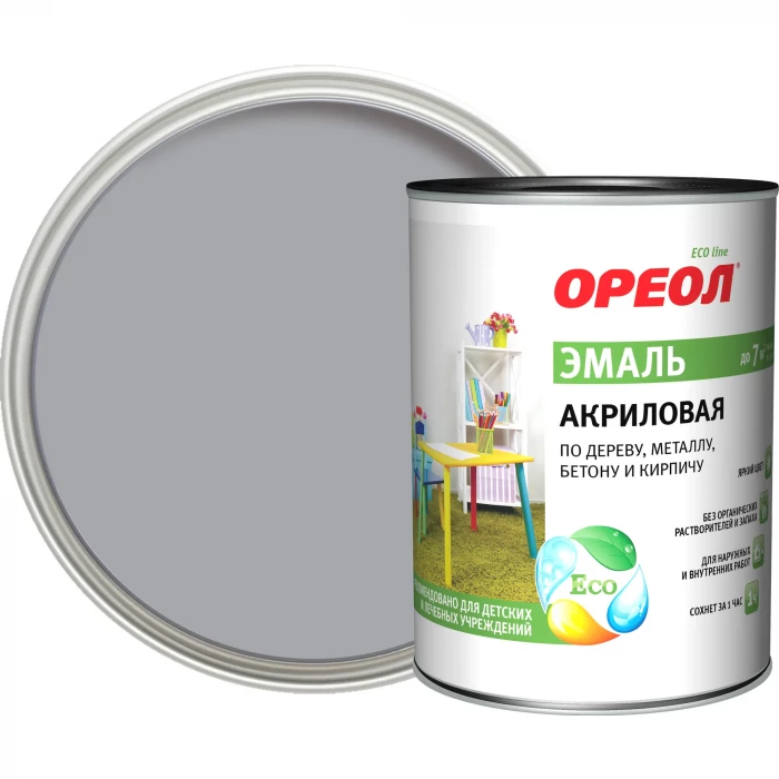 Акриловая эмаль Ореол (глянцевая; серая; 0.9 кг) 65254
