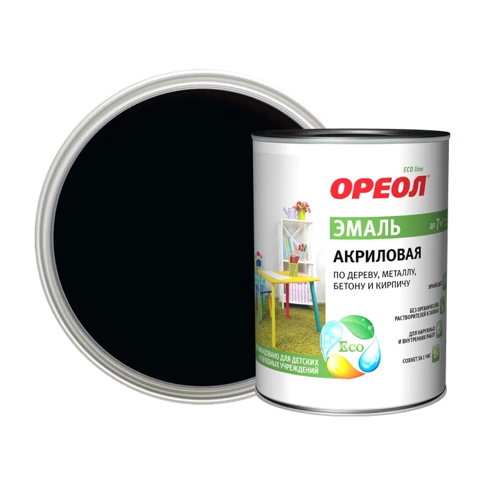Акриловая эмаль Ореол (глянцевая; черная; 0.9 кг) 65252