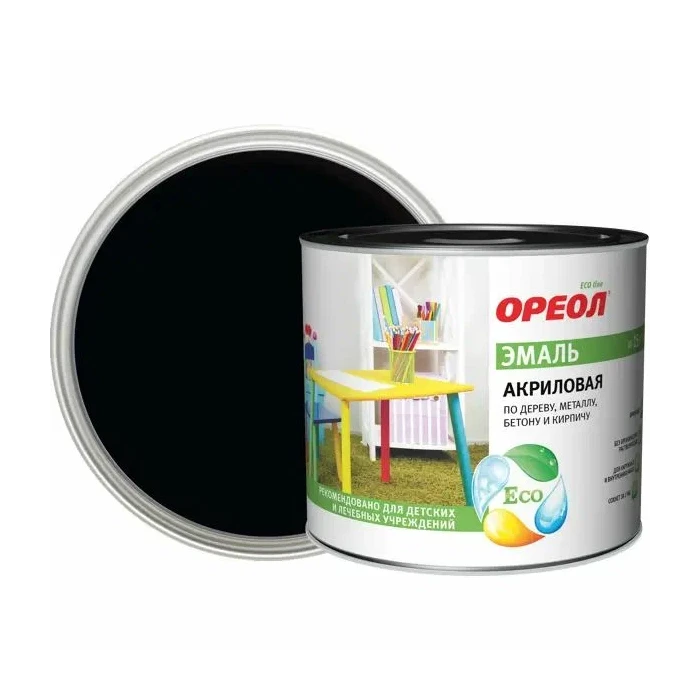 Акриловая эмаль Ореол (глянцевая; черная; 1.9 кг) 67612