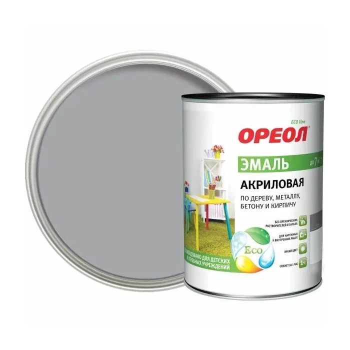 Акриловая эмаль Ореол (матовая; серая; 0.9 кг) 71787
