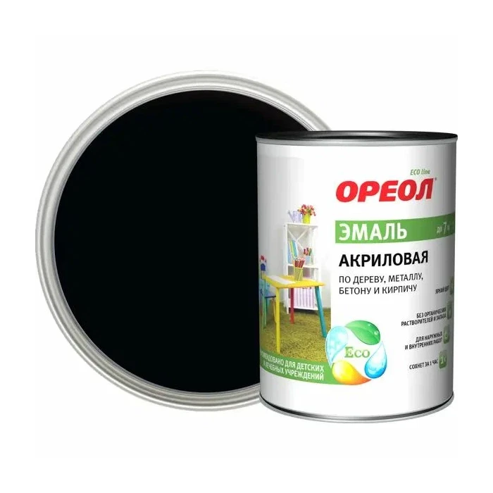 Акриловая эмаль Ореол (матовая; чёрная; 0.9 кг) 71790