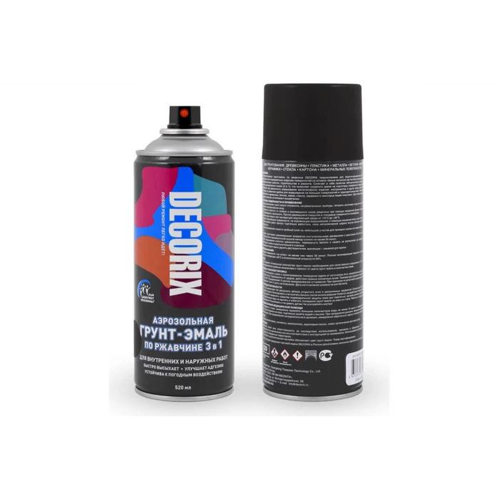 Аэрозольная грунт-эмаль по ржавчине 3 в 1 Decorix (черный; глянцевый; 520 мл) 0106-01 DX