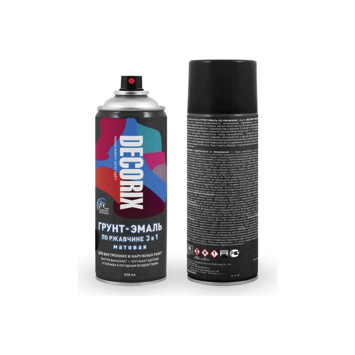 Аэрозольная грунт-эмаль по ржавчине 3 в 1 Decorix (черный; матовый; 520 мл) 0106-02 DX