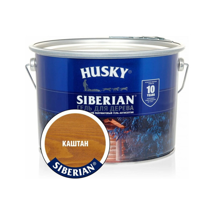 Гель-антисептик для дерева HUSKY SIBERIAN полуматовый каштан 9 л 25300 фото 2