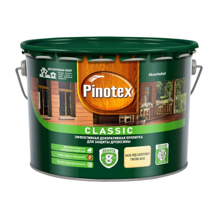 Декоративная пропитка для защиты древесины PINOTEX CLASSIC NW (база под колеровку; 9 л) 5270884